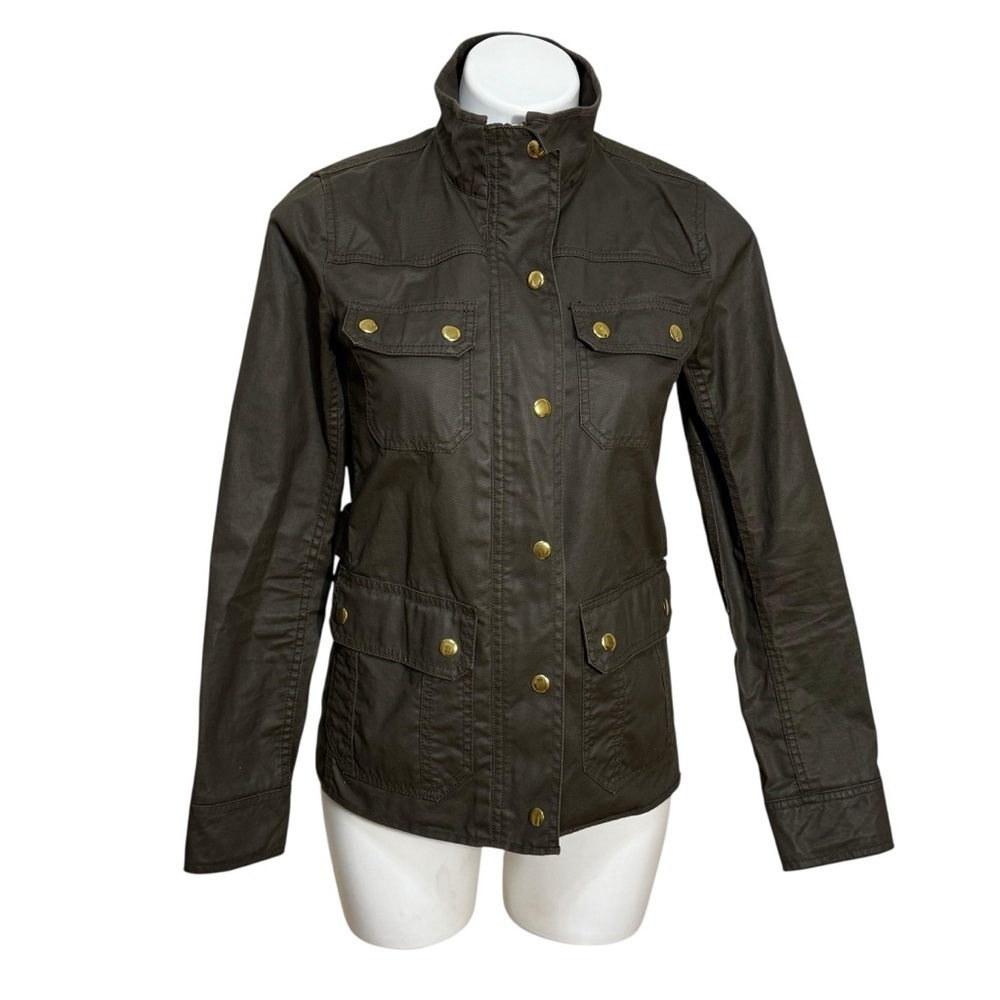 J. Crew Downtown Field utilitarian Jacket funnel neck waxed cotton military.